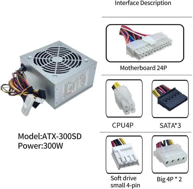 Alt view image 6 of 7 - Computer Power Supply 200W/250W/300W/350W Optional Comprehensive Protections Metal Heatsink Case