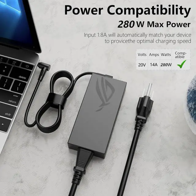 Alt view image 6 of 6 - 280W ADP-280BB B Charger for Original Asus TUF A16 FA617 FA617X FA617N FA617XT FA617NT FA617XS FA617NS ROG Strix G15 G16 G17 ROG Strix Scar 15 17 17SE Flow X16 ADP-280EB B Laptop Power Supply Adapter