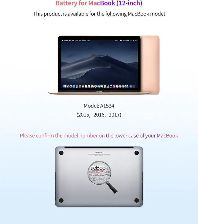 Alt view image 2 of 7 - Battery Replacement for MacBook A1534 (2015, 2016, 2017) 12-inch A1527/A1705 Battery