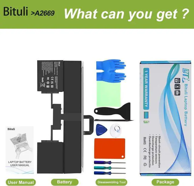 Alt view image 6 of 6 - A2669 A2681 Laptop Battery Replacement for MacBook AIR 13" M2 2022 A2681 661-26150 MLY33LL/A MLY43LL/A Series Notebook 11.55V 53.13Wh