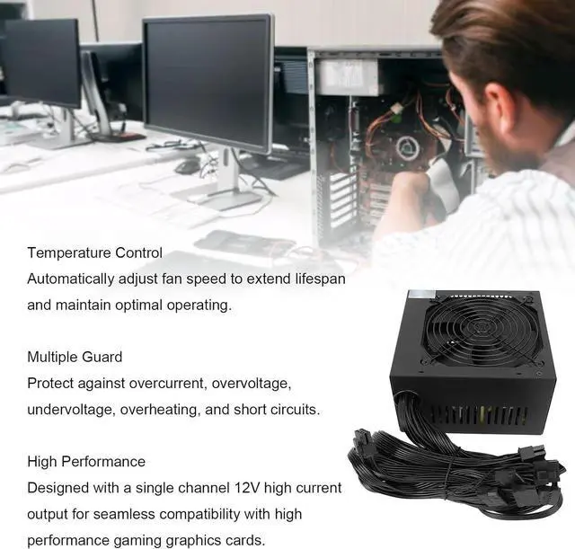 Alt view image 3 of 7 - 500W ATX PC Power Supply, ATX Power Supply with 6+2Pin to 6+2Pin Graphics Card Interface, Passive Full Voltage Fan, 4+4Pin CPU Gaming PSU