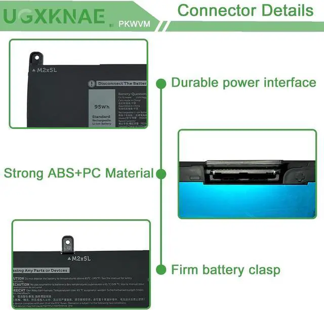 Alt view image 3 of 7 - PKWVM Laptop Battery Compatible with Dell Precision 7550 7750 7560 7760 Series Notebook C903V CR72X 17C06 447VR 11.4V 7922mAh 95Wh 6-Cells