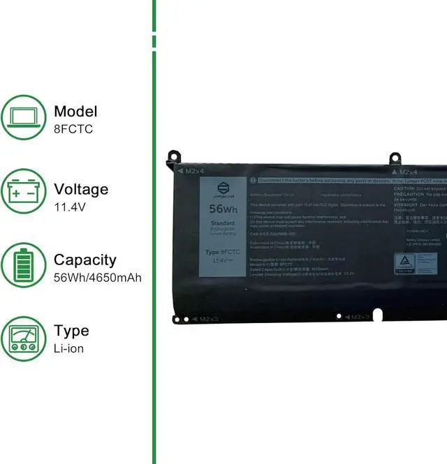 Alt view image 2 of 5 - 8FCTC Laptop Battery Replacement for Dell G15 5510 5511 5515 5520 5521 5525 G7 7500 Precision 5550 5560 Inspiron 7510 7610 Series Notebook 0DVG8M DVG8M 0P8P1P P8P1P Black 11.4V 56Wh 4650mAh