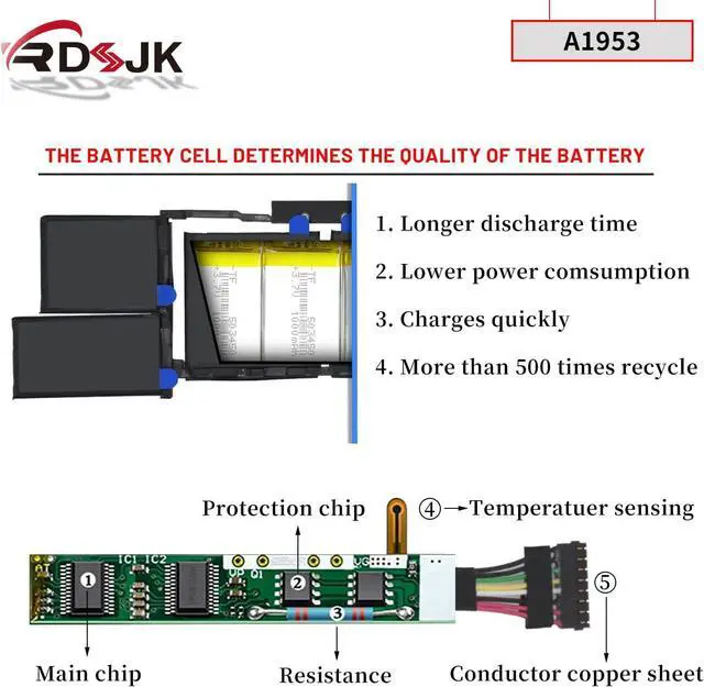 Alt view image 4 of 7 - A1953 Laptop Battery for MacBook Pro 15-inch A1990 Mid 2018 2019 EMC 3215 3359 BTO/CTO MR942LL/A MR972LL/A MR932LL/A MR962LL/A MV902LL/A MV912LL/A MV922LL/A MV932LL/A MV942LL/A MV952LL/A 11.4V 83.6Wh