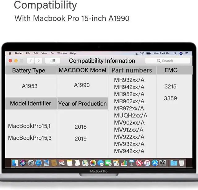 Alt view image 5 of 7 - A1990 Battery Replacement for MacBook Pro, A1953 Battery for 15 inch MacBook Pro A1990(Mid 2018 2019),fits EMC 3215 3359 A1990 Laptop Battery 11.4V 7400mAh 84.36Wh