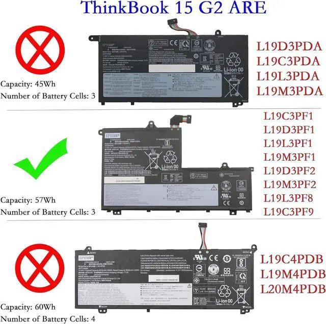 Alt view image 2 of 5 - L19C3PF1 Laptop Battery 45Wh Compatible with Lenovo ThinkBook 14-IML 20RV / ThinkBook 14-IIL 20SL / ThinkBook 15-IIL 20SM / ThinkBook 15-IML 20RW Series L19D3PF1 L19M3PF1 L19L3PF1