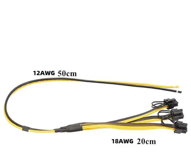 Alt view image 6 of 6 - VELORE 5Pcs 70cm Mining Power Supply Cable 1 to 3 8 Pin 6+2 Pin Graphics Card PCI-E BTC ETH Miner Cable Cord Splitter 12AWG 18AWG