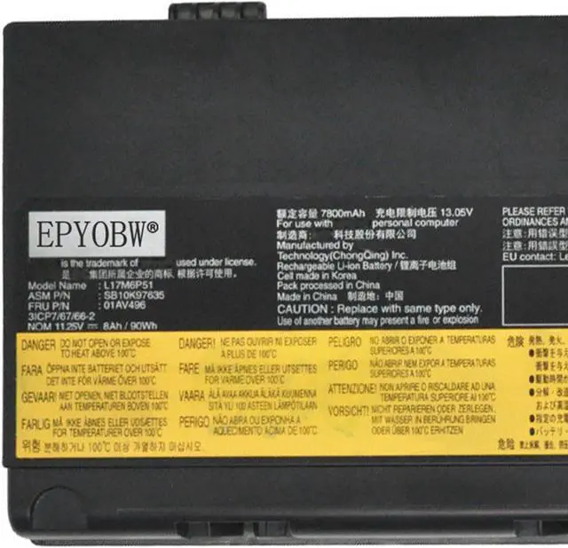 Alt view image 2 of 5 - L17M6P51 77+ 77++ 00NY493 Laptop Battery 90Wh 8000mAh Compatible with Lenovo ThinkPad P50 20EN 20EQ / P51 20MM 20MN 20HH 20HJ / P52 20M9 20MA Series SB10K97635 5B10W13952 SB10K97634 00NY490 77