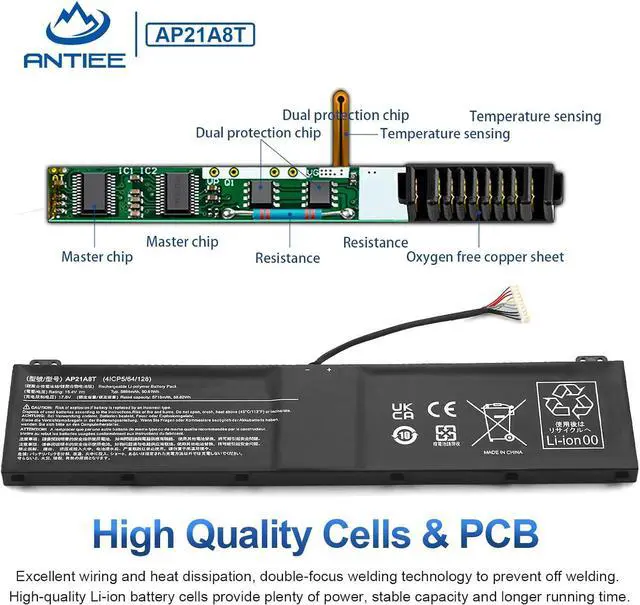 Alt view image 3 of 7 - AP21A8T Laptop Battery for Acer Predator Helios 300 PH317-56-78LY PH317-56-78SM PH315-55-72EA PH315-55-770K PH315-55-965Z PH315-55-78L7 PH315-55-796N Nitro 5 AN517-55-78KU 713K Series AP21A5T AP21A7T