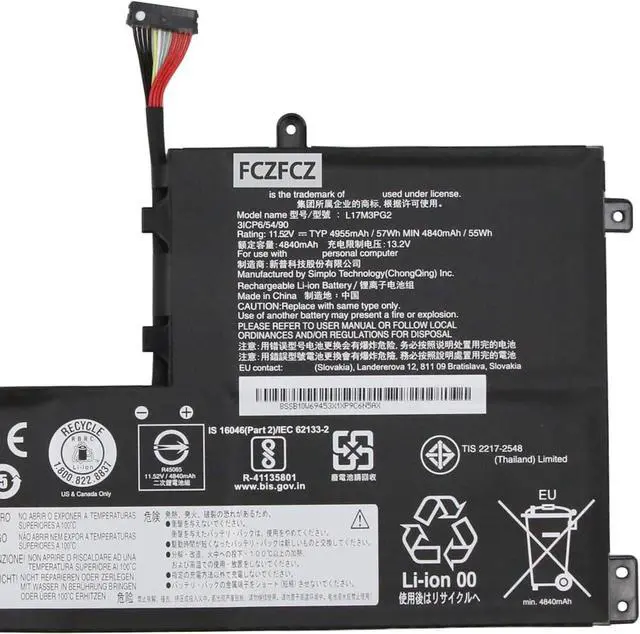 Alt view image 4 of 6 - L17M3PG2 Battery 57Wh 4955mAh Replacement for Lenovo Legion Y540-17IRH 81Q4 Series SB10W69453 5B10W69460 5B10T30214 L17C3PG2 SB10W69466 5B10W69467 5B10T30217 11.52V 3-Cell