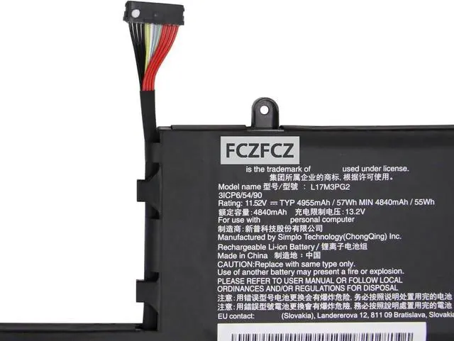 Alt view image 5 of 6 - L17M3PG2 Battery 57Wh 4955mAh Replacement for Lenovo Legion Y540-17IRH 81Q4 Series SB10W69453 5B10W69460 5B10T30214 L17C3PG2 SB10W69466 5B10W69467 5B10T30217 11.52V 3-Cell