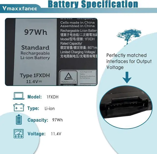 Alt view image 2 of 7 - 1FXDH Laptop Battery Replacement for Dell Precision 3551 3541 Latitude 15 5511 5501 E5501 E5511 Series P80F P80F003 P80F004 1WJT0 01WJT0 0D191G D191G CN-0D191G IFXDH 11.4V 97Wh 8071mAh