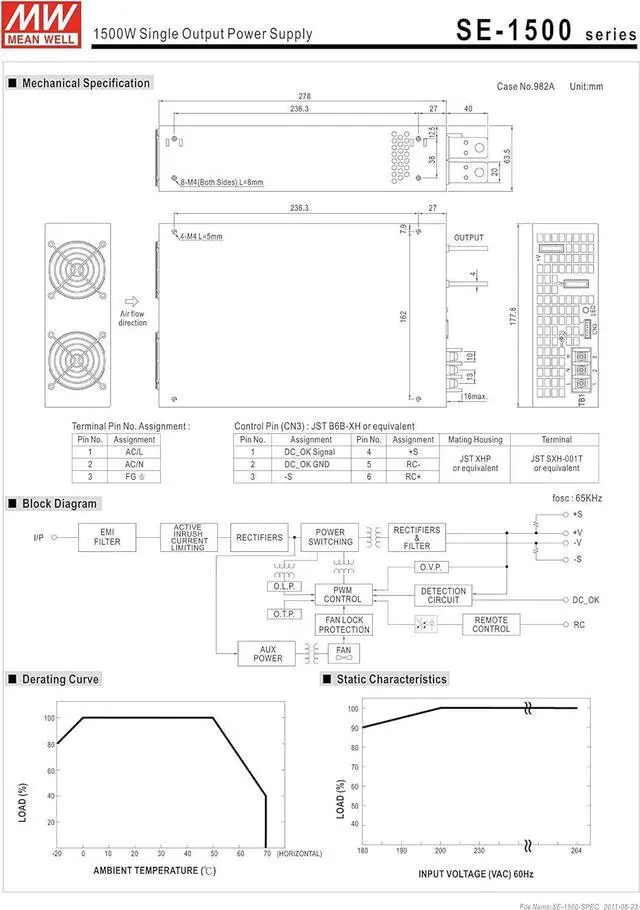 Alt view image 3 of 4 - Mean Well Original SE-1500-27 Single Output Power Supply 27V 55.6A 150W