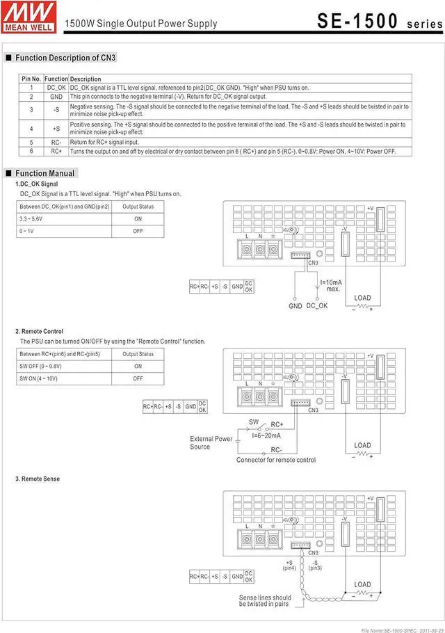Alt view image 4 of 4 - Mean Well Original SE-1500-27 Single Output Power Supply 27V 55.6A 150W