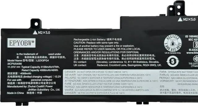 Alt view image 3 of 6 - L22X3PG4 Laptop Battery 47Wh Compatible with Lenovo ThinkPad E14 Gen 5 / E14 Gen 6 / E16 Gen 1 / E16 Gen 2 Series L22B3PG4 L22D3PG4 L22M3PG4