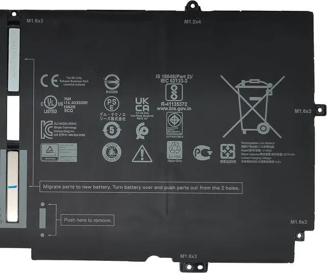 Alt view image 3 of 5 - X1W0D Laptop Battery 51Wh 6375mAh 7.6V Compatible with Dell XPS 13 7390 2-in-1 / XPS 13 9310 2-in-1 / P103G P103G001 P103G002 Series 52TWH XX3T7 0XX3T7 00FDRT X1WOD MM6M8 0MM6M8