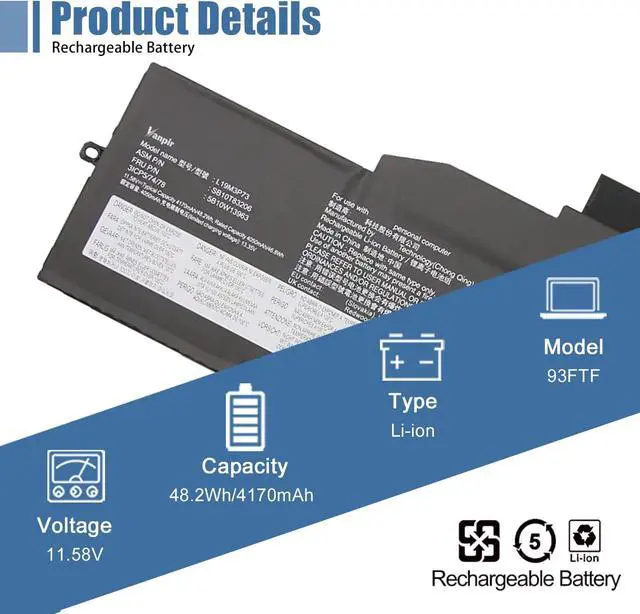 Alt view image 2 of 6 - L19M3P73 Laptop Battery Compatible with Lenovo ThinkPad X1 Nano Gen 1st Series L19M3P72 L19C3P71 5B10W13963 SB10T83206 11.58V 48.2Wh 4170mAh