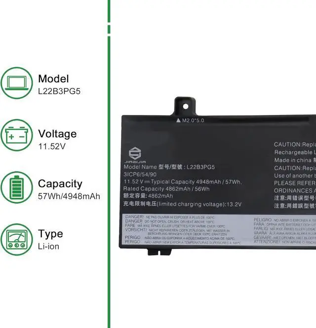 Alt view image 2 of 6 - L22B3PG5 Laptop Battery Replacement for Lenovo ThinkPad E14 Gen 5 Gen 6 E16 Gen 1 Gen 2 2023 2024 Series SB11K63028 5B11K63032 L22L3PG5 SB11K63027 5B11K63034 L22M3PG5 L22D3PG5 11.52V 57Wh
