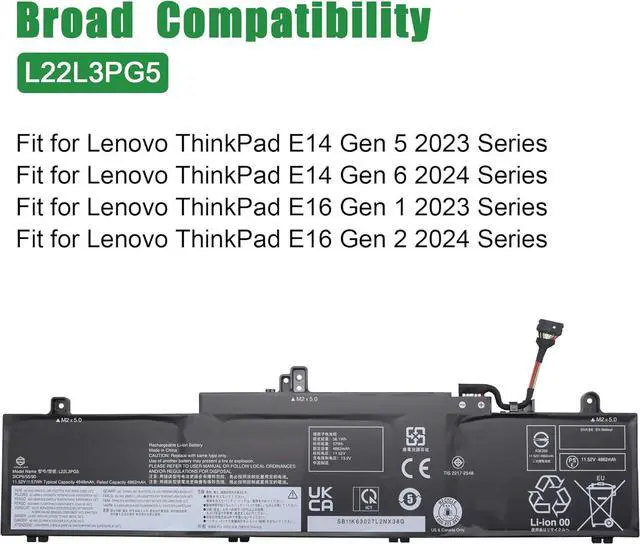 Alt view image 4 of 5 - L22L3PG5 Laptop Battery Replacement for Lenovo ThinkPad E14 Gen 5 Gen 6 E16 Gen 1 Gen 2 2023 2024 Series SB11K63027 5B11K63034 L22B3PG5 SB11K63028 5B11K63032 L22M3PG5 L22D3PG5 11.52V 57Wh