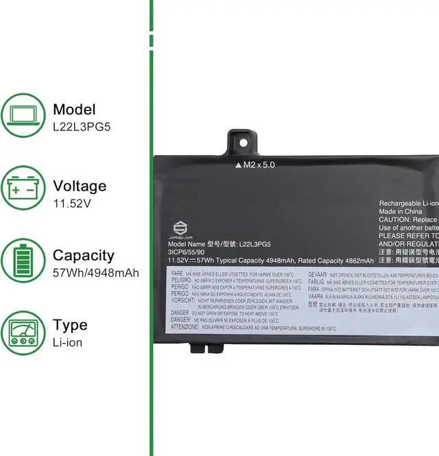 Alt view image 2 of 5 - L22L3PG5 Laptop Battery Replacement for Lenovo ThinkPad E14 Gen 5 Gen 6 E16 Gen 1 Gen 2 2023 2024 Series SB11K63027 5B11K63034 L22B3PG5 SB11K63028 5B11K63032 L22M3PG5 L22D3PG5 11.52V 57Wh