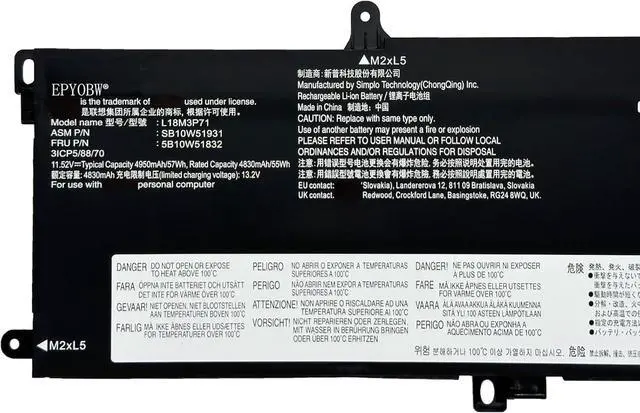 Alt view image 2 of 5 - L18M3P71 02DL012 02DL011 Battery 57Wh Compatible with Lenovo ThinkPad T590 P53S / ThinkPad T15 Gen 1st / ThinkPad P15s Gen 1st / ThinkPad T15 Gen 2 / ThinkPad P15s Gen 2 Series L20D3P71