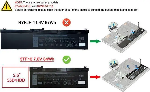 Alt view image 5 of 5 - DELL 5TF10 7.6V 64Wh for Dell Precision 7530,7540, 7730,7740, P34E P34E001 P34E002 P74F P74F001 P74F002 Series Notebook P/N:NYFJH RY3F9 0RY3F9 7M0T6 0GHXKY