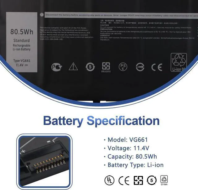 Alt view image 2 of 7 - ANTIEE VG661 Laptop Battery Replacement for Dell Alienware X14 R1 Alienware X14 R2 Series Notebook 0GD3C9 GD3C9 0V4N84 V4N84 31CP5/46/95-2 11.4V / 80.5Wh / 6709mAh