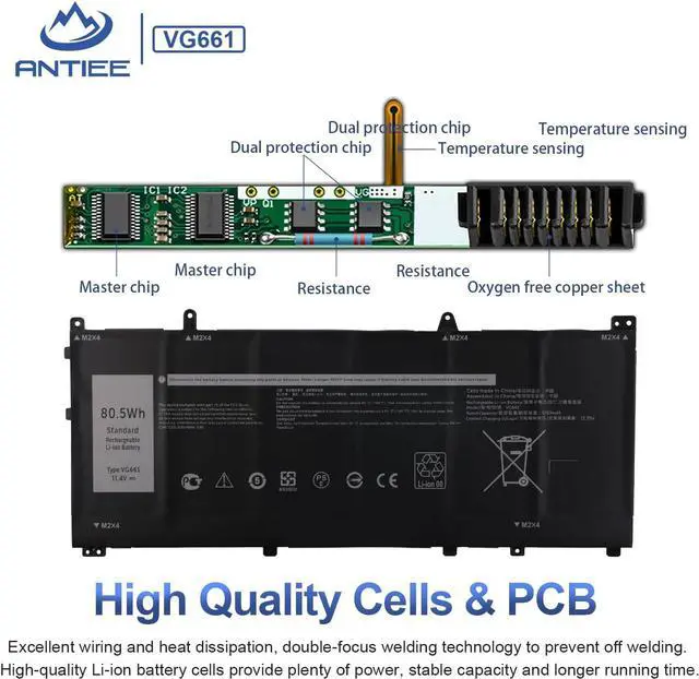 Alt view image 4 of 7 - ANTIEE VG661 Laptop Battery Replacement for Dell Alienware X14 R1 Alienware X14 R2 Series Notebook 0GD3C9 GD3C9 0V4N84 V4N84 31CP5/46/95-2 11.4V / 80.5Wh / 6709mAh
