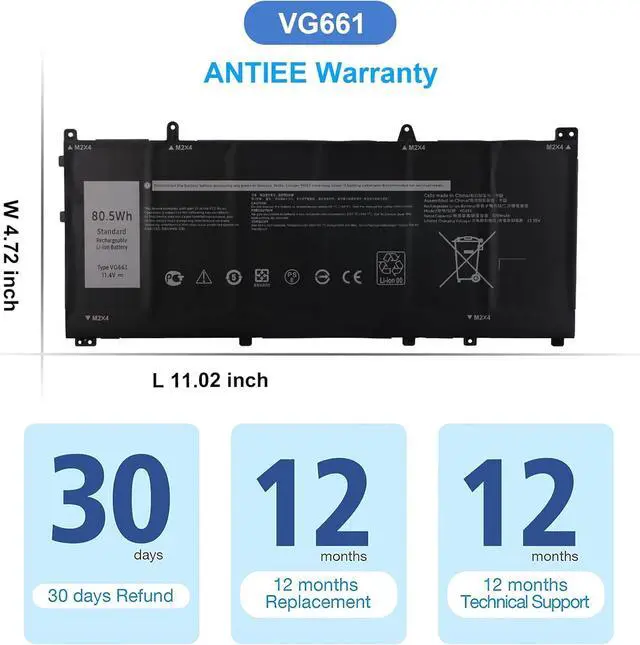 Alt view image 7 of 7 - ANTIEE VG661 Laptop Battery Replacement for Dell Alienware X14 R1 Alienware X14 R2 Series Notebook 0GD3C9 GD3C9 0V4N84 V4N84 31CP5/46/95-2 11.4V / 80.5Wh / 6709mAh