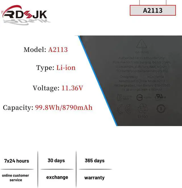 Alt view image 2 of 7 - A2113 A2141 Laptop Battery for MacBook Pro Retina 16" inch Model A2141 2019 2020 Year EMC 3347 BTO/CTO MVVL2 MVVL2LL/A MVVM2 MVVM2LL/A MVVJ2 MVVJ2LL/A MVVK2 MVVK2LL/A 11.36V 99.8Wh 8790mAh with Tools