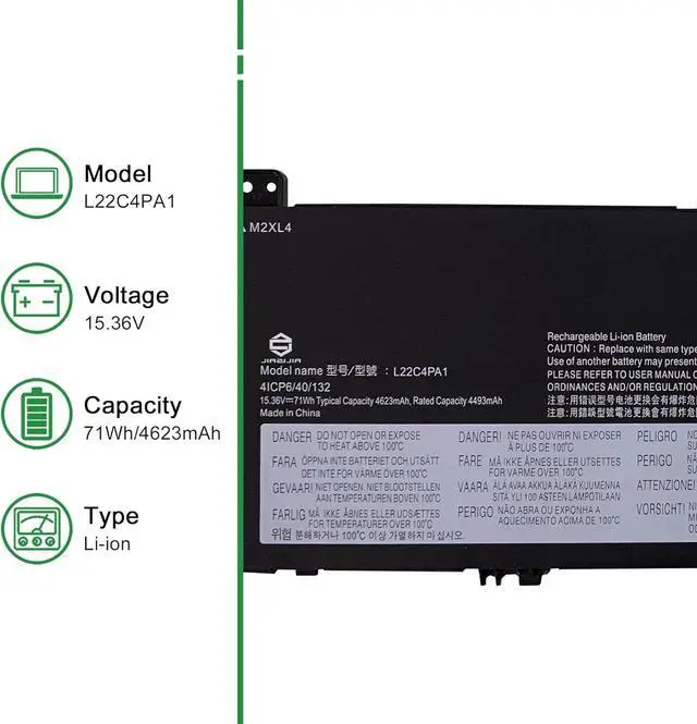 Alt view image 2 of 5 - L22C4PA1 Laptop Battery Replacement for Lenovo Yoga 7 14ARP8 14IRL8 16ARP8 Series SB11K38965 5B11K38968 SB11N45990 5B11N46035 L22M4PA1 L22D4PA1 15.36V 71Wh