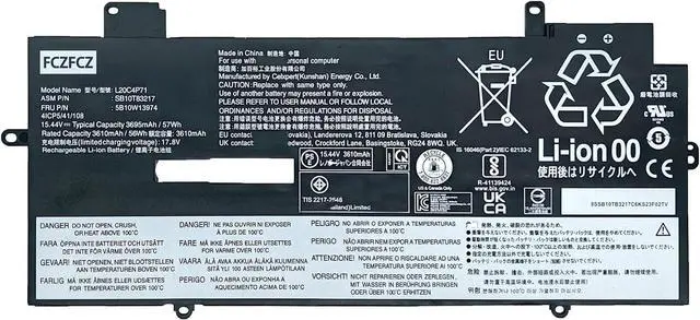 Main image of L20C4P71 Battery Replacement for Lenovo ThinkPad X1 Carbon 9th 10th 11th Gen / X1 Yoga 6th 7th 8th Gen Series SB10T83217 5B10W13974 L20L4P71 L20M4P71 L20D4P71 15.44V 57Wh 3695mAh 4-Cells