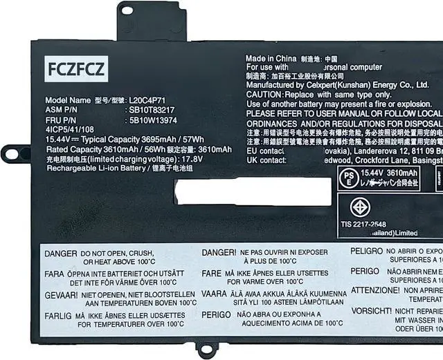 Alt view image 2 of 5 - L20C4P71 Battery Replacement for Lenovo ThinkPad X1 Carbon 9th 10th 11th Gen / X1 Yoga 6th 7th 8th Gen Series SB10T83217 5B10W13974 L20L4P71 L20M4P71 L20D4P71 15.44V 57Wh 3695mAh 4-Cells