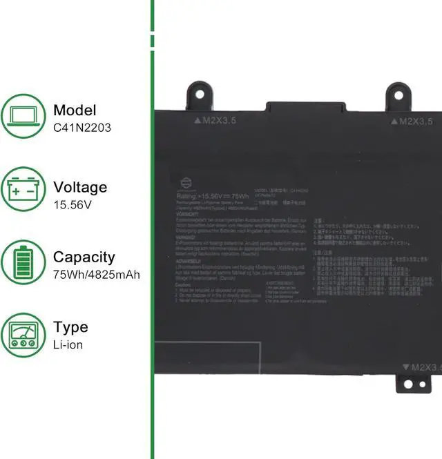 Alt view image 2 of 5 - C41N2203 Laptop Battery Replacement for Asus Rog Flow X13 2023 GV302XA GV302XI GV302XU GV302XV Series Notebook Black 15.56V 75Wh 4825mAh