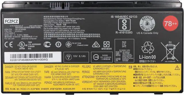 Main image of 01AV451 Battery 96Wh 6400mAh Replacement for Lenovo ThinkPad P71 20HK 20HL / ThinkPad P70 20ER 20ES Series 00HW030 5B10W13950 SB10F46468 4X50K14092 78++ 78+ 15V 8-Cells