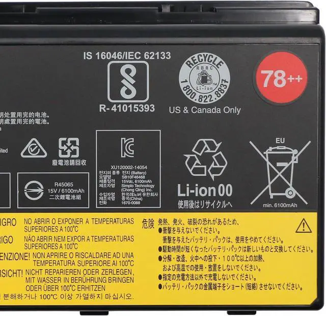 Alt view image 3 of 5 - 01AV451 Battery 96Wh 6400mAh Replacement for Lenovo ThinkPad P71 20HK 20HL / ThinkPad P70 20ER 20ES Series 00HW030 5B10W13950 SB10F46468 4X50K14092 78++ 78+ 15V 8-Cells