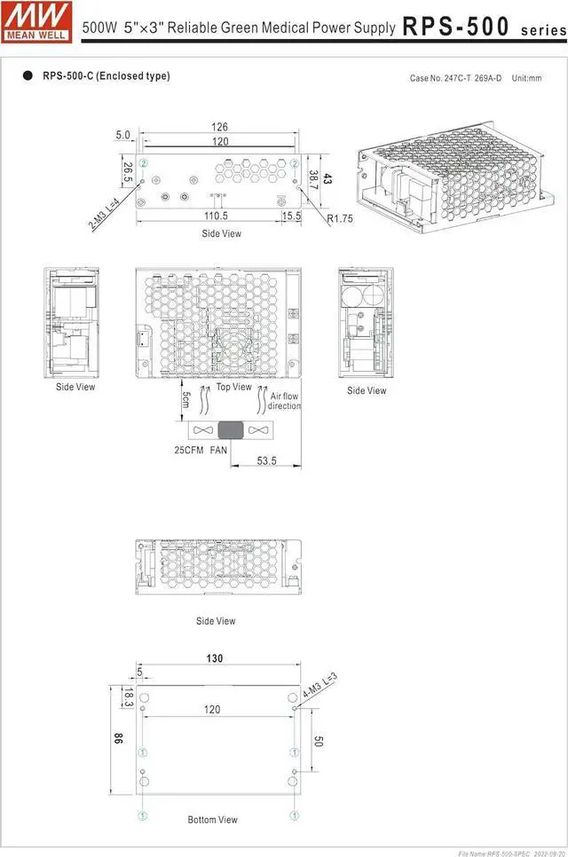 Alt view image 7 of 7 - Mean Well RPS-500-24-SF 499.2W Reliable Green Medical Power Supply RPS-500 24V 20.8A
