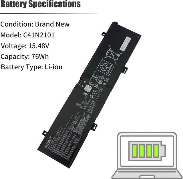 Alt view image 3 of 7 - 76Wh C41N2101 Battery Compatible with ASUS ROG Zephyrus G14 GA402 GA402R GA402RJ GA402RK GA402NI GA402NJ TUF Dash F15 FX517ZC FX517ZR Zenbook Pro 14 Duo OLED UX8402ZA UM6702RA 15X K6501ZM