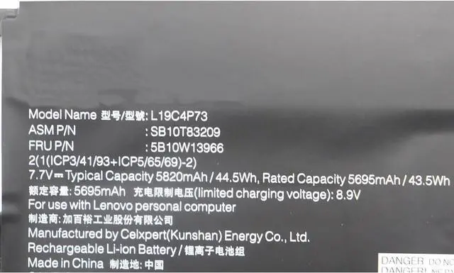 Alt view image 2 of 5 - L19C4P73 L19M4P73 SB10T83209 5B10W13966 SB10T83208 5B10W13965 Laptop Battery Replacement for Lenovo Thinkpad X1 Titanium 20QA 20QB Series(7.7V 44.5Wh)