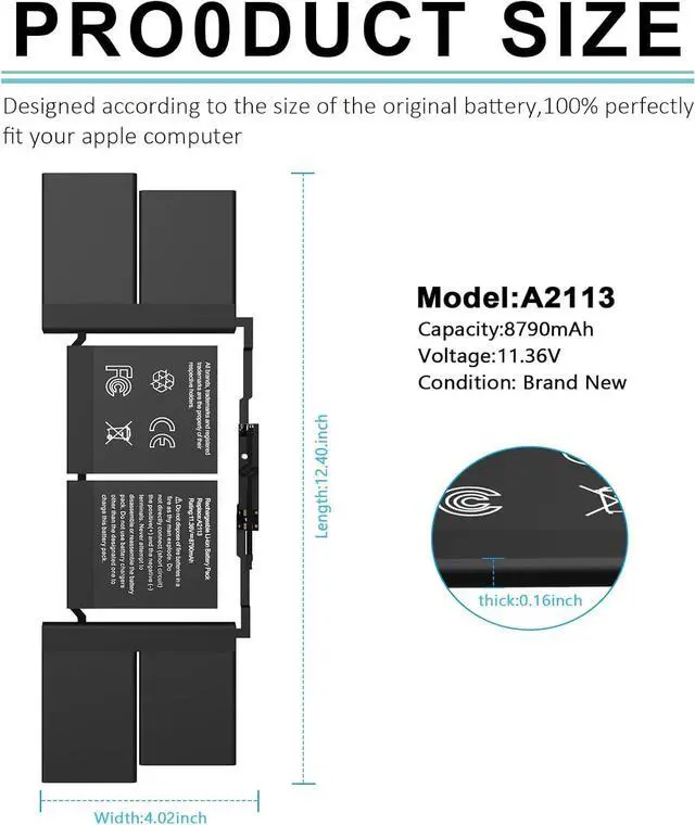 Alt view image 2 of 7 - A2141 Battery Replacement A2113 Battery for MacBook Pro 16 Inch A2141 2020 2019 Year EMC 3347 fits MVVL2 MVVL2LL/A MVVM2 MVVM2LL/A MVVJ2 MVVJ2LL/A MVVK2 MVVK2LL/A 99.8Wh 8790mAh 11.36V