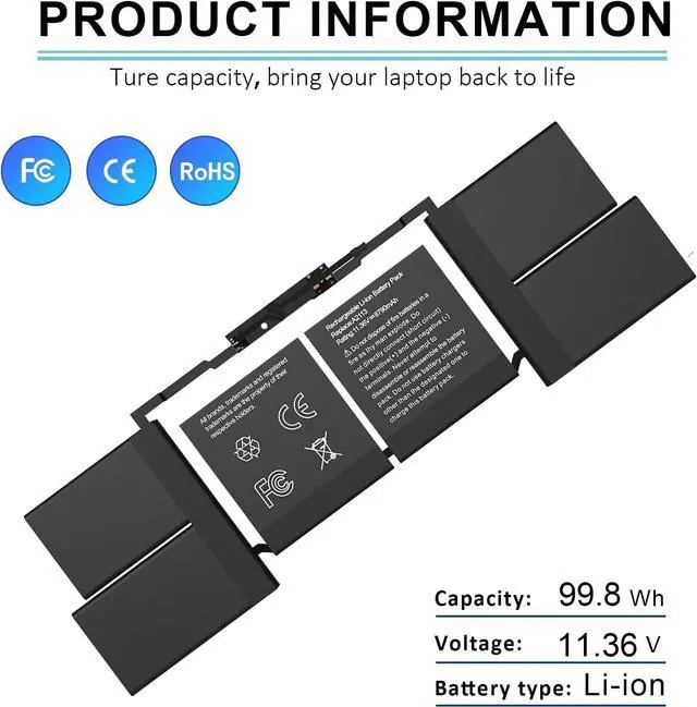 Alt view image 3 of 7 - A2141 Battery Replacement A2113 Battery for MacBook Pro 16 Inch A2141 2020 2019 Year EMC 3347 fits MVVL2 MVVL2LL/A MVVM2 MVVM2LL/A MVVJ2 MVVJ2LL/A MVVK2 MVVK2LL/A 99.8Wh 8790mAh 11.36V