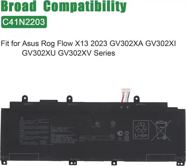 Alt view image 4 of 5 - C41N2203 Laptop Battery Replacement for Asus Rog Flow X13 2023 GV302XA GV302XI GV302XU GV302XV Series Notebook Black 15.56V 75Wh 4825mAh