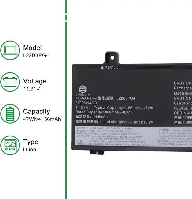 Alt view image 2 of 6 - L22B3PG4 Laptop Battery Replacement for Lenovo ThinkPad E14 Gen 5 2023 Gen 6 2024 E16 Gen 1 2023 Gen 2 2024 Series SB11K63026 5B11K63022 SB11N46023 L22X3PG4 L22M3PG4 L22D3PG4 11.31V 47Wh