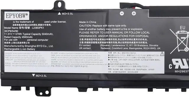 Alt view image 3 of 6 - L23B3PK1 Laptop Battery 57Wh 5040mAh 11.31V Compatible with Lenovo IdeaPad Slim 5-14Q8X9 5-14IMH9 5-14AHP9 5-14IRU9 5-15IRU9 5-15IRH9 5-16IMH9 5-16AHP9 Series L23X3PK1 L23D3PK1