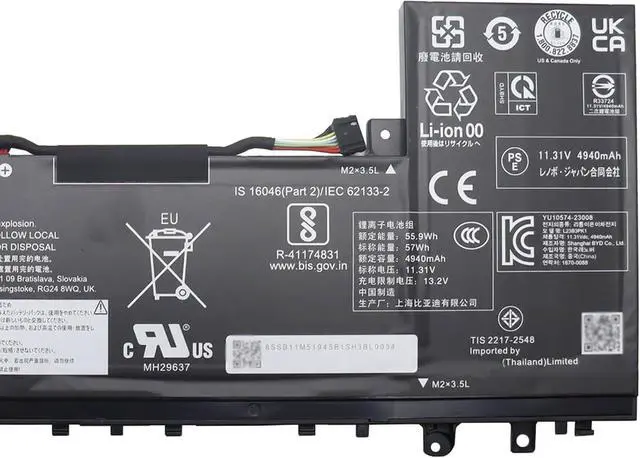 Alt view image 4 of 6 - L23B3PK1 Laptop Battery 57Wh 5040mAh 11.31V Compatible with Lenovo IdeaPad Slim 5-14Q8X9 5-14IMH9 5-14AHP9 5-14IRU9 5-15IRU9 5-15IRH9 5-16IMH9 5-16AHP9 Series L23X3PK1 L23D3PK1