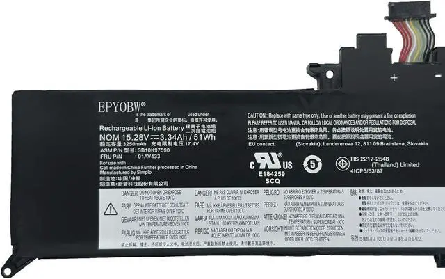 Alt view image 2 of 5 - 01AV433 01AV432 01AV434 Laptop Battery 51Wh 3340mAh 4-Cell 15.28V Compatible with Lenovo ThinkPad Yoga 370 / ThinkPad X380 Yoga Series SB10K97590 SB10K97589 SB10K97591