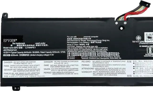 Alt view image 3 of 6 - L21M4PE1 Laptop Battery 99.99Wh 6443mAh 4-Cell 15.52V Compatible with Lenovo Legion S7 16IAH7 82TF / Legion S7 16ARHA7 82UG / Yoga 7 16IAH7 82UF Series L21C4PE1 L21B4PE1