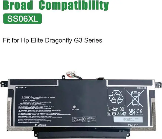Alt view image 5 of 6 - SS06XL M73478-005 Laptop Battery Replacement for Hp Elite Dragonfly G3 Series Notebook M73478-006 M64310-AC1 HSTNN-OB2M 11.58V 68.4Wh 5673mAh