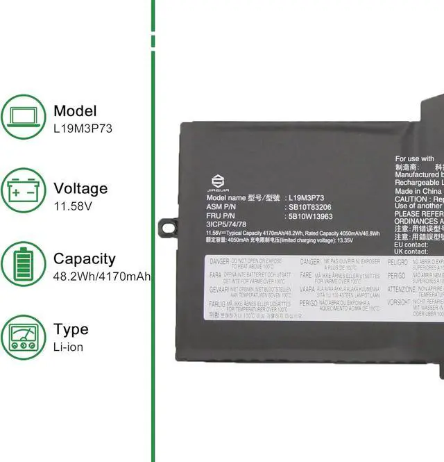 Alt view image 2 of 5 - L19M3P73 Laptop Battery Replacement for Lenovo ThinkPad X1 Nano Gen 1 2020 Series SB10T83206 5B10W13963 L19C3P71 SB10T83207 5B10W13964 L19M3P72 SB10T83205 5B10W13962 11.58V 48.2Wh 4170mAh