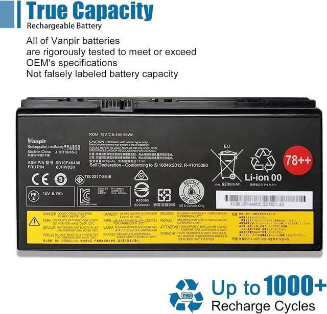 Alt view image 6 of 7 - 00HW030 Laptop Battery 15V 96Wh 6400mAh 8-Cell Replacement for Lenovo ThinkPad P70 P71 Series Notebook 78++ 78+ SB10F46468 01AV451 4X50K14092 5B10W13950
